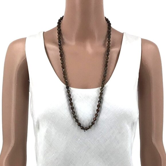 Brown Black Beaded Necklace 30 Inch Length Boho Style - Picture 3 of 3